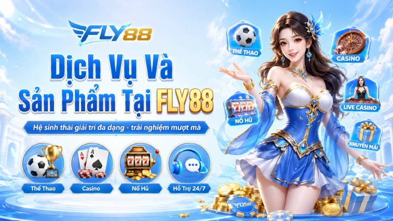 Minh họa các nhóm sản phẩm thể thao, casino và trò chơi trực tuyến FLY88